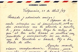 [Carta] 1947 abr. 20, Valparaíso [a] Gabriela Mistral