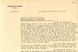 [Carta] 1947 jul. 24, La Serena, Chile [a] Gabriela Mistral, Santa Barbara, California, [EE.UU.]