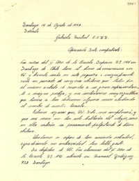 [Carta] 1947 jul. 14, Santiago, [Chile] [a] Gabriela Mistral, EE.UU.