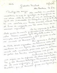 [Carta] 1947 oct. 14, Santiago [a] Gabriela Mistral, Santa Bárbara, USA