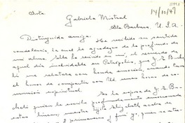 [Carta] 1947 oct. 14, Santiago [a] Gabriela Mistral, Santa Bárbara, USA