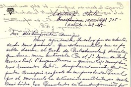 [Carta] 1947 oct. 29, Santiago, Chile [a] Gabriela Mistral