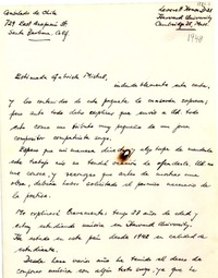 [Carta] [1948?], Harvard University, [EE.UU.] [a] Gabriela Mistral, Santa Barbara, Calif[ornia], [EE.UU.]