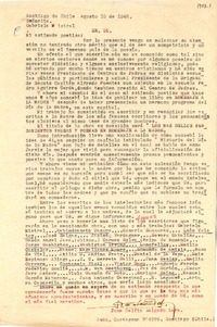 [Carta] 1948 ago. 10, Santiago, Chile [a] Gabriela Mistral, EE.UU