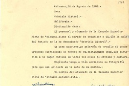 [Carta] 1948 ago. 10, Paihuano, [Chile] [a] Gabriela Mistral, California