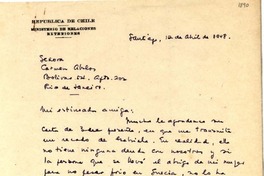 [Carta] 1948 abr. 12, Santiago, [Chile] [a] Carmen Ábalos, Rio de Janeiro, [Brasil]