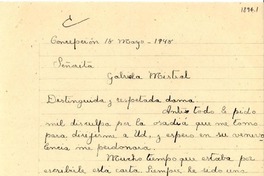 [Carta] 1948 mayo 18, Concepción, Chile [a] Gabriela Mistral