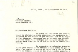 [Carta] 1948 nov. 26, Boston, Mass. [a] Gabriela Mistral, Santa Bárbara, Cal.