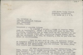 [Carta] 1947 mar. 3, Monrovia, California, [EE.UU.] [al] Sr. Director de Arnaldo Mondadori Editore, Milano, [Italia]