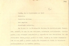 [Carta] 1949 sept. 12, Talca, [Chile] [a] Gabriela Mistral, Los Angeles, [EE.UU.]