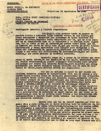 [Carta] 1949 sept. 23, Valparaíso, Chile [a] Lucila Godoy, Hotel México, Jalapa, Veracruz, México