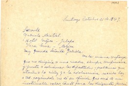 [Carta] 1949 oct. 2, Santiago, Chile [a] Gabriela Mistral, Hotel Méjico, Jalapa, Veracruz, Méjico