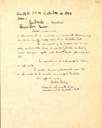 [Carta] 1949 oct. 31, Quillota, Chile [a] Gabriela Mistral