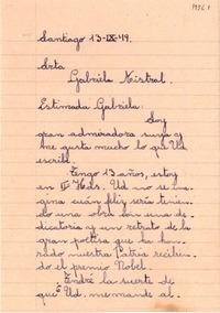 [Carta] 1949 sept. 13, Santiago, Chile [a] Gabriela Mistral