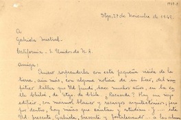 [Carta] 1949 nov. 27, Santiago, Chile [a] Gabriela Mistral, California, EE.UU.