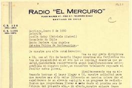 [Carta] 1950 ene. 3, Santiago, Chile [a] Gabriela Mistral, Santa Bárbara, Estados Unidos