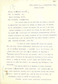 [Carta] 1950 ene. 9, New York, [Estados Unidos] [a] Gabriela Mistral, Santa Bárbara, [Estados Unidos]