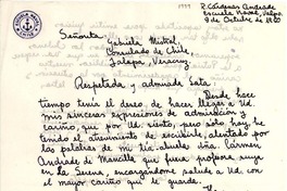 [Carta] 1950 oct. 9, Valparaíso, Chile [a] Gabriela Mistral, Consulado de Chile, Jalapa, Veracruz, [México]