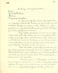 [Carta] 1950 jul. 10, Santiago [a] Gabriela Mistral, México