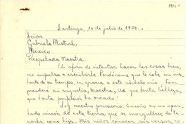 [Carta] 1950 jul. 10, Santiago [a] Gabriela Mistral, México