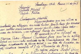 [Carta] 1951 ene. 15, Santiago, Chile [a] Gabriela Mistral, Rapallo, Italia