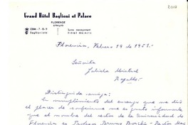 [Carta] 1951 feb. 19, Florencia [a] Gabriela Mistral, Rapallo