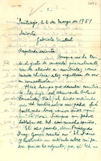 [Carta] 1951 mar. 22, Santiago [a] Gabriela Mistral
