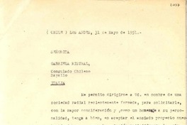 [Carta] 1951 mayo 31, Los Andes, Chile [a] Gabriela Mistral, Rapallo, Italia