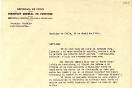 [Carta] 1951 abr. 10, Santiago, Chile [a] Gabriela Mistral