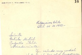 [Carta] 1951 abr. 22, Valparaíso, Chile [a] Gabriela Mistral, Rapallo, Italia