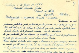 [Carta] 1951 jun. 5, Santiago, [Chile] [a] Lucila Godoi [i.e. Godoy], Rapallo, Italia