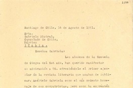 [Carta] 1951 ago. 14, Santiago, Chile [a] Gabriela Mistral, Nápoles, Italia