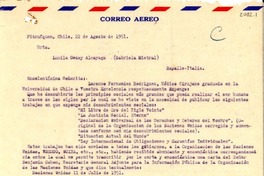 [Carta] 1951 ago. 22, Pitrufquen, Chile [a] Lucila Godoy Alcayaga, Rapallo, Italia