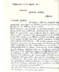 [Carta] 1951 ago. 8, Valparaíso, [Chile] [a] Gabriela Mistral, Nápoles, [Italia]