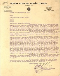 [Carta] 1951 ago. 24, Vicuña, [Chile] [a] Presidente Rotary Club de Rapallo, Italia