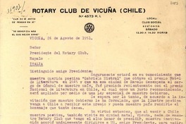 [Carta] 1951 ago. 24, Vicuña, [Chile] [a] Presidente Rotary Club de Rapallo, Italia