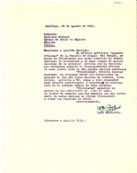 [Carta] 1951 ago. 28, Santiago [a] Gabriela Mistral, Nápoles, Italia