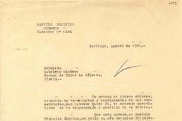 [Carta] 1951 ago, Santiago [a] Gabriela Mistral, Nápoles, Italia