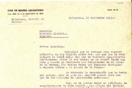 [Carta] 1951 nov. 1, Salamanca, Chile [a] Gabriela Mistral, Napoles, [Italia]
