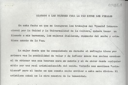 Llamado a las mujeres para la paz entre los pueblos Llamado a las mujeres para la paz entre los pueblos