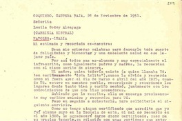[Carta] 1951 nov. 26, Coquimbo, Cantera Baja, [Chile] [a] Lucila Godoy Alcayaga, Nápoles, Italia