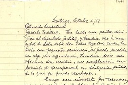 [Carta] 1951 oct. 6, Santiago [a] Gabriela Mistral