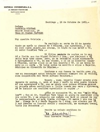 [Carta] 1951 oct. 12, Santiago [a] Gabriela Mistral, Nápoles