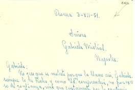 [Carta] 1951 dic. 3, Roma, [Italia] [a] Gabriela Mistral, Nápoles, [Italia]
