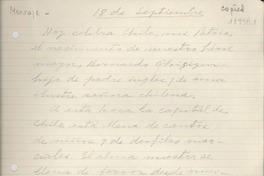 Mensaje a Chile 18 de septiembre de 1956 Mensaje a Chile 18 de septiembre de 1956