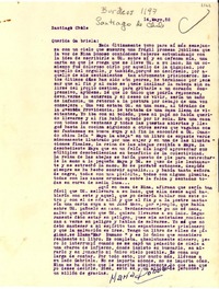 [Carta] 1952 mayo 14, Santiago, Chile [a] Gabriela [Mistral]