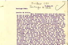 [Carta] 1952 mayo 14, Santiago, Chile [a] Gabriela [Mistral]