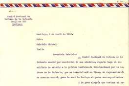 [Carta] 1952 abr. 3, Santiago [a] Gabriela Mistral, Italia