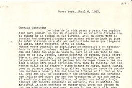 [Carta] 1952 abr. 6, Nueva York [a] Gabriela Mistral