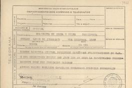 [Telegrama] 1945 nov. 30, Petrópolis, Brasil [a] Brasilita de Souza e Silva, Río de Janeiro